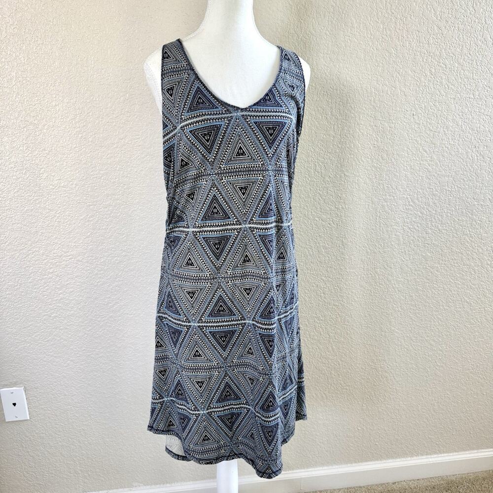 Patagonia Kamala Twist Geometric Blue and Black Midi Dress L EUC